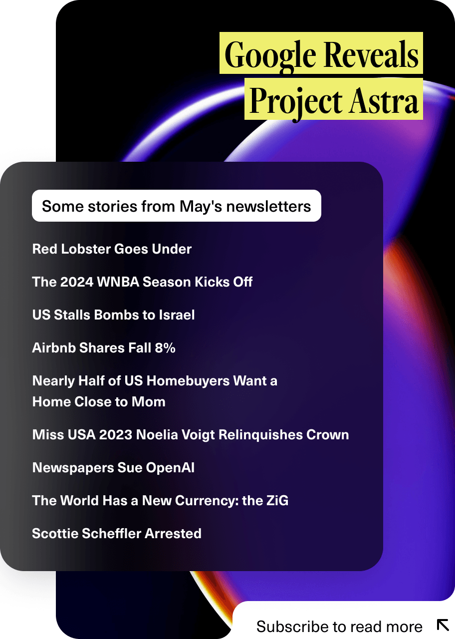 A list of headlines on a piece of paper for stories from May's 1440 newsletters