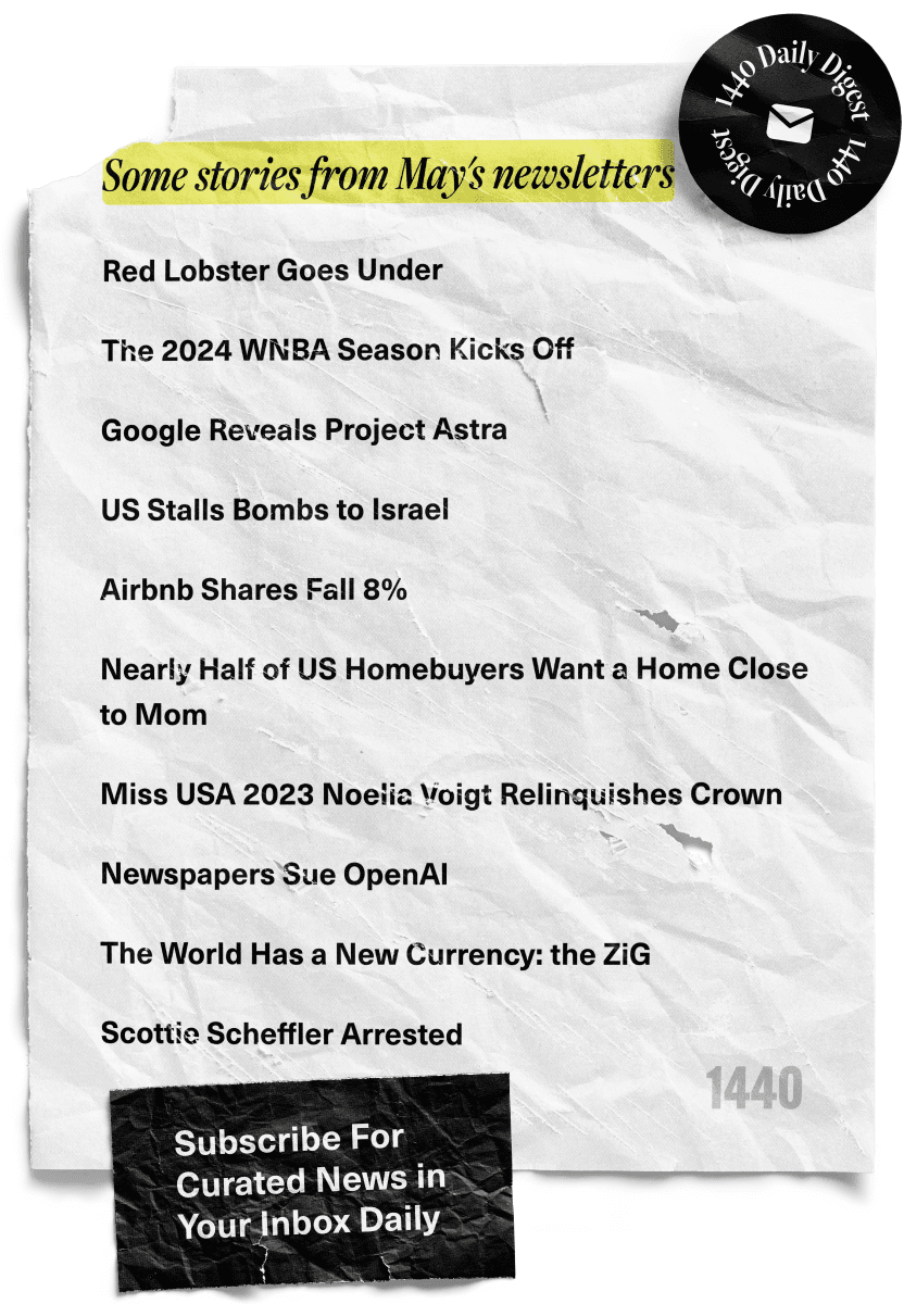 A list of headlines on a piece of paper for stories from May's 1440 newsletters